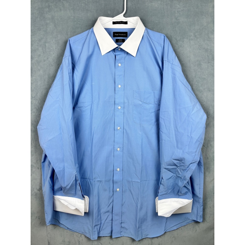 Paul Fredrick Mens 19x36 Classic Fit Blue White Contrast French Cuff Dress Shirt